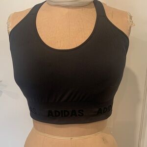 Adidas Women's charcoal gray Ribbed Sports Bra with triple strand back